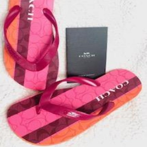Coach Multi Colored Striped Flip Flops - Picture 8 of 9